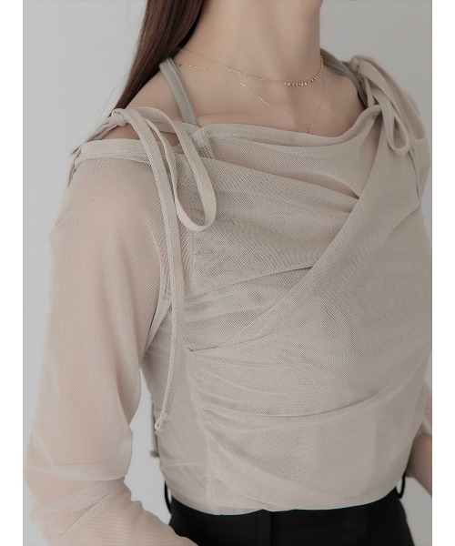 amel（エイメル）の「【RE ARRIVAL】チュールレイヤードリボントップス/ピンクベージュ（Tシャツ/カットソー・レディース・ピンクベージュ・FREE）」の5枚目の写真