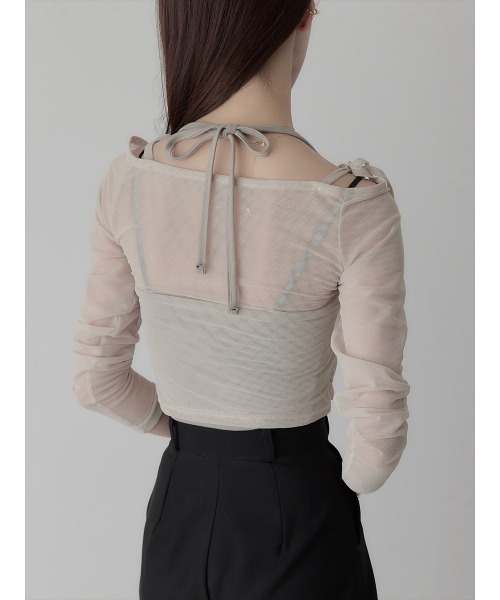 amel（エイメル）の「【RE ARRIVAL】チュールレイヤードリボントップス/ピンクベージュ（Tシャツ/カットソー・レディース・ピンクベージュ・FREE）」の6枚目の写真