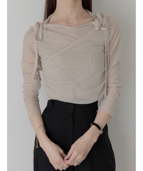 amel（エイメル）の「【RE ARRIVAL】チュールレイヤードリボントップス/ピンクベージュ（Tシャツ/カットソー・レディース・ピンクベージュ・FREE）」の11枚目の写真