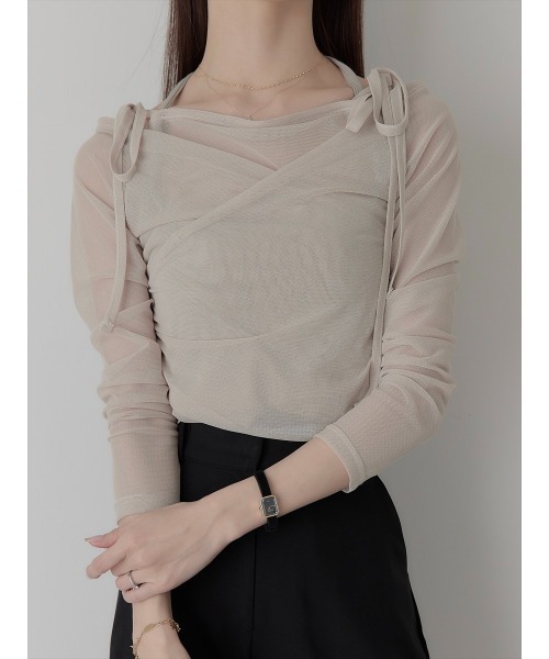 amel（エイメル）の「【RE ARRIVAL】チュールレイヤードリボントップス/ピンクベージュ（Tシャツ/カットソー・レディース・ピンクベージュ・FREE）」の12枚目の写真