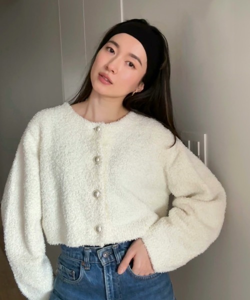 emmi（エミ）の「リボンヤーンニットジャケット（ノーカラージャケット・レディース・ホワイト/イエロー/その他・FREE）」の5枚目の写真