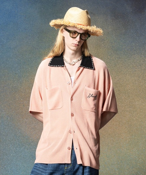 glamb(グラム)の「Stitch Collar Knit Shirt / ステッチカラーニットシャツ(シャツ/ブラウス・メンズ・ミント/ピンク・M/L)」の2枚目の写真