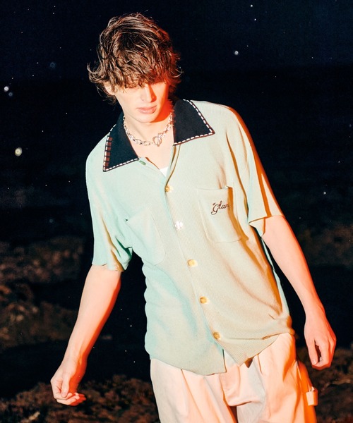glamb(グラム)の「Stitch Collar Knit Shirt / ステッチカラーニットシャツ(シャツ/ブラウス・メンズ・ミント/ピンク・M/L)」の1枚目の写真