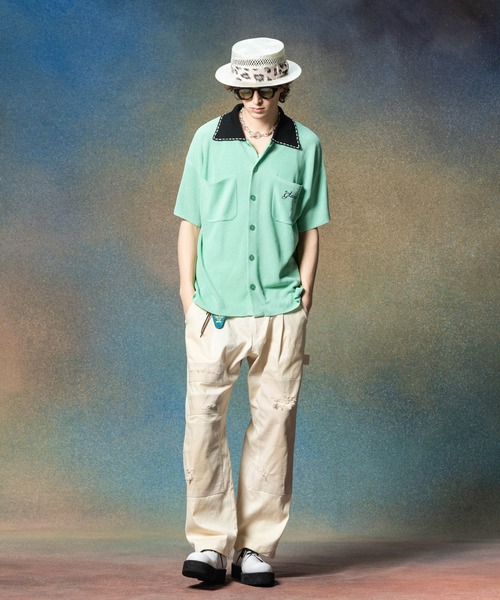 glamb(グラム)の「Stitch Collar Knit Shirt / ステッチカラーニットシャツ(シャツ/ブラウス・メンズ・ミント/ピンク・M/L)」の4枚目の写真