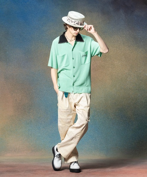 glamb(グラム)の「Stitch Collar Knit Shirt / ステッチカラーニットシャツ(シャツ/ブラウス・メンズ・ミント/ピンク・M/L)」の5枚目の写真