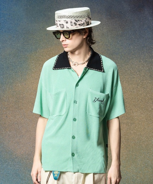 glamb(グラム)の「Stitch Collar Knit Shirt / ステッチカラーニットシャツ(シャツ/ブラウス・メンズ・ミント/ピンク・M/L)」の3枚目の写真