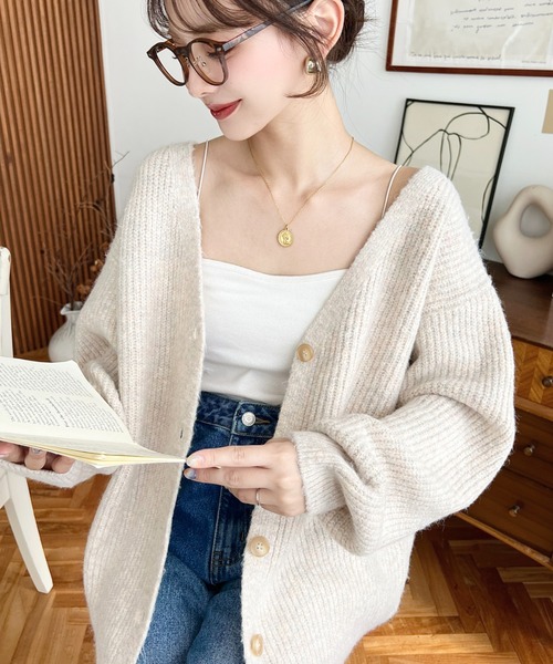 セール】VネックルーズMIXニットカーディガン（カーディガン/ボレロ