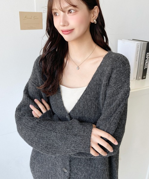 セール】VネックルーズMIXニットカーディガン（カーディガン/ボレロ