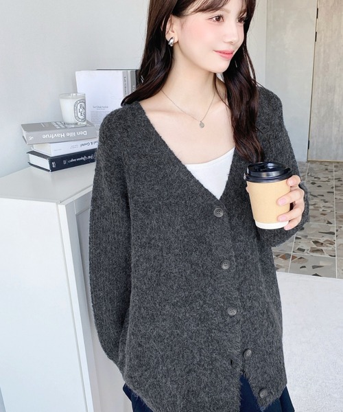 セール】VネックルーズMIXニットカーディガン（カーディガン/ボレロ