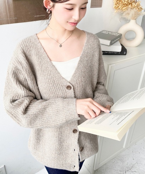 セール】VネックルーズMIXニットカーディガン（カーディガン/ボレロ