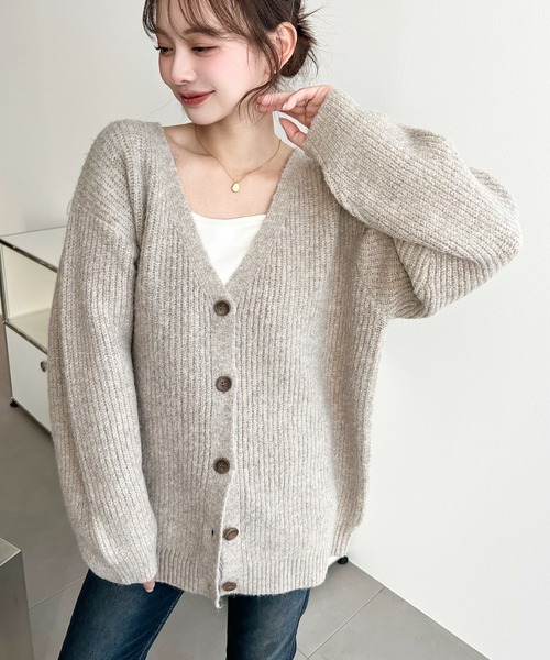 セール】VネックルーズMIXニットカーディガン（カーディガン/ボレロ