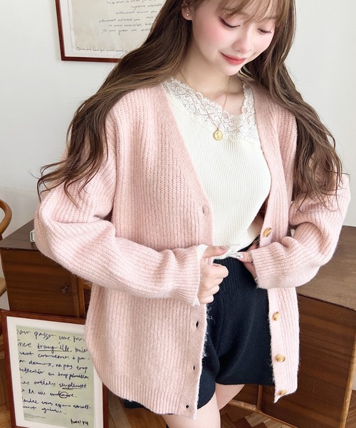 セール】VネックルーズMIXニットカーディガン（カーディガン/ボレロ