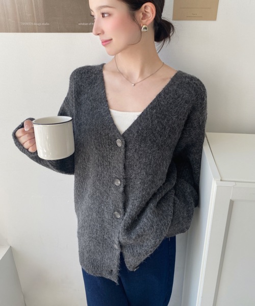 セール】VネックルーズMIXニットカーディガン（カーディガン/ボレロ