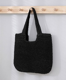 【ファスナー開閉♪】ワントーン編みカゴトートバッグ