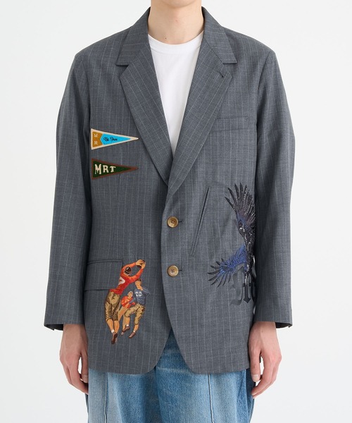 KHOKI 25SS Pinstripe-pattern jacket コッキ KHOKI / コッキ】 Layered-design denim jacket/レイヤード