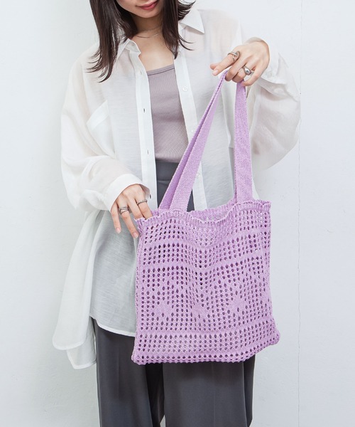 Chillfar（チルファー）の「かぎ針編みトートバッグ（トートバッグ・レディース・キナリ/ベージュ/パープル/オレンジ/ピンク/グリーン/ブラック・FREE）」の5枚目の写真