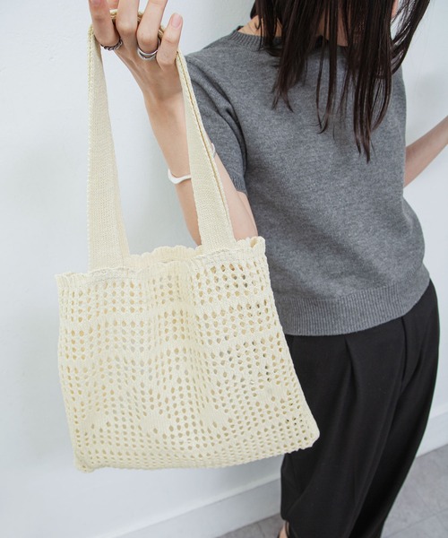 Chillfar（チルファー）の「かぎ針編みトートバッグ（トートバッグ・レディース・キナリ/ベージュ/パープル/オレンジ/ピンク/グリーン/ブラック・FREE）」の11枚目の写真