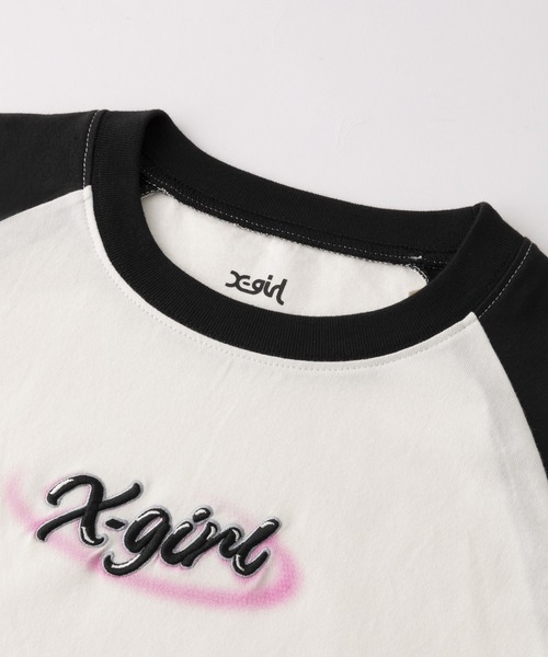 X-girl(エックスガール)の「SPRAY ART AND EMBROIDERY RAGLAN S/S BABY TEE(Tシャツ/カットソー・レディース・ホワイト/ライトブルー/チャコール・S/M)」の5枚目の写真