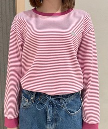 LACOSTE | ラウンドヘム 配色リブカラー ワッフルボーダーロングスリーブTシャツ(Tシャツ/カットソー)