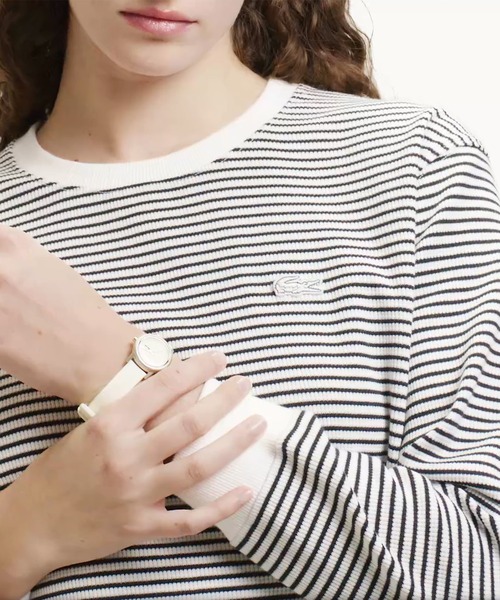 LACOSTE(ラコステ)の「ラウンドヘム 配色リブカラー ワッフルボーダーロングスリーブTシャツ(Tシャツ/カットソー・レディース・ホワイト/ピンク/グリーン/オフホワイト/ブラック/オリーブ/セージグリーン/ライトブルー・40/38/36/34)」の16枚目の写真