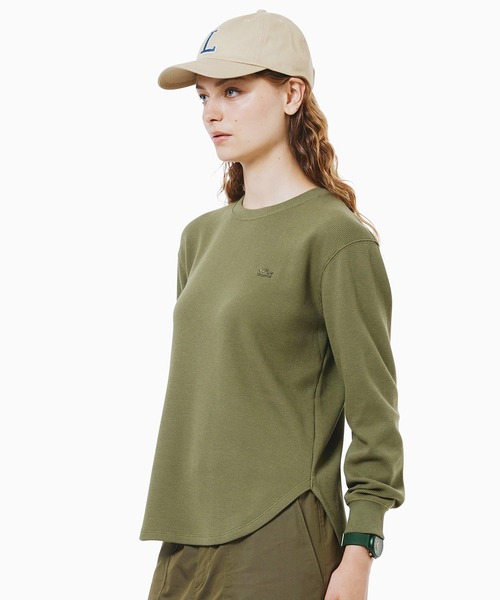 LACOSTE ラウンドヘム リブカラー ワッフルボーダーロングスリーブTシャツ ラウンドヘム 配色リブカラー ワッフルボーダーロングスリーブTシャツ