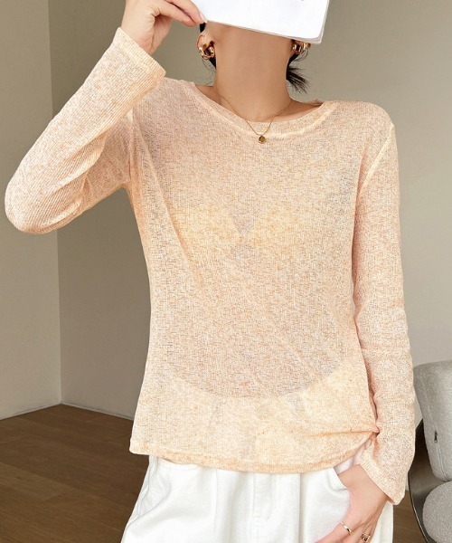 roomy(ルーミー)の「リネンルーズシアーニットT(Tシャツ/カットソー・レディース・グレー/ブラック/ホワイト/サーモンピンク/イエロー・FREE)」の5枚目の写真