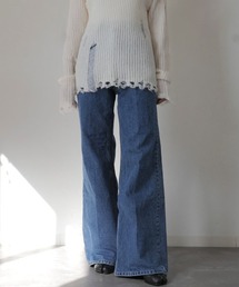 Reurie' | ハイライズストレートデニム/high rise straight denim ロング丈 セミフレア ジーンズ きれいめ カジュアル 韓国ファッション Y2K(デニムパンツ)