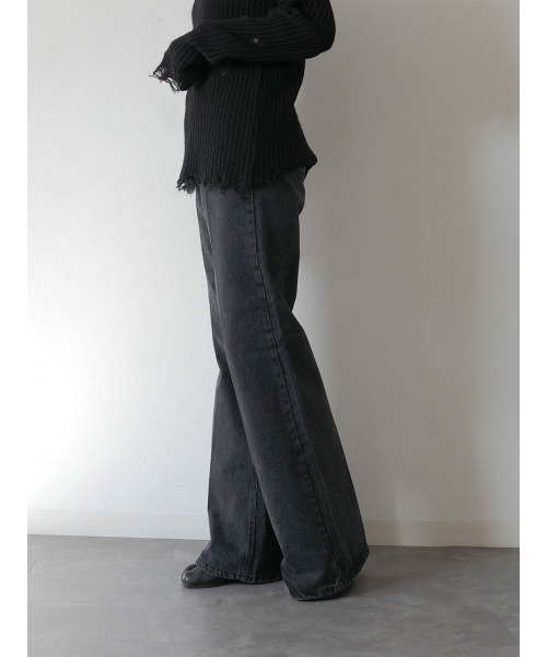 Reurie'(レウリィ)の「ハイライズストレートデニム/high rise straight denim ロング丈 セミフレア ジーンズ きれいめ カジュアル 韓国ファッション Y2K(デニムパンツ・レディース・ブルー/ブラック・FREE)」の6枚目の写真