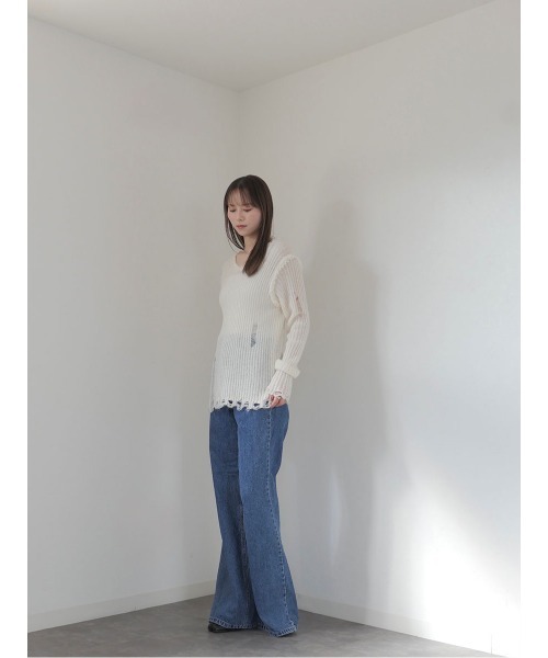 Reurie'(レウリィ)の「ハイライズストレートデニム/high rise straight denim ロング丈 セミフレア ジーンズ きれいめ カジュアル 韓国ファッション Y2K(デニムパンツ・レディース・ブルー/ブラック・FREE)」の11枚目の写真