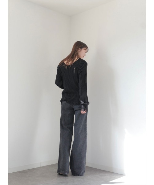 Reurie'(レウリィ)の「ハイライズストレートデニム/high rise straight denim ロング丈 セミフレア ジーンズ きれいめ カジュアル 韓国ファッション Y2K(デニムパンツ・レディース・ブルー/ブラック・FREE)」の16枚目の写真
