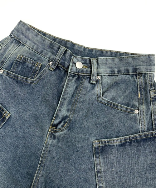 セール】ビッグポケットデニムカーブワイドパンツ（デニムパンツ