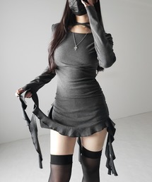 ※※【 ３color 】クロスチョーカーアシンメトリーラッフルフリルトップス ／ cross choker asymmetry ruffle frill tops