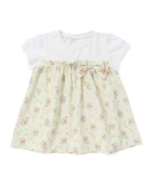 セール】【お揃い】リボン付き花柄ドッキングTシャツ(80~130cm