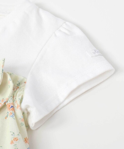 セール】【お揃い】リボン付き花柄ドッキングTシャツ(80~130cm