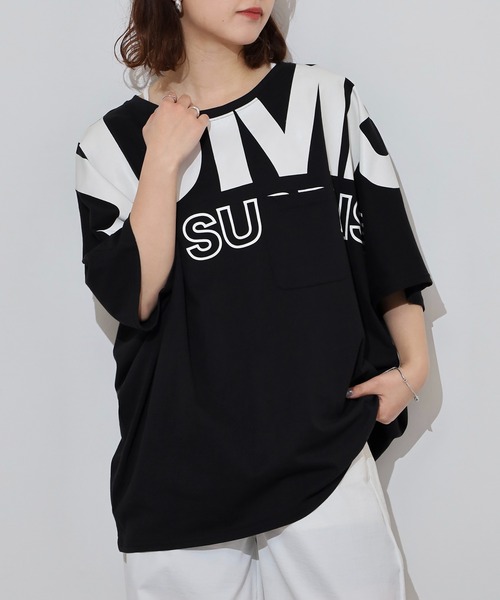 atONE(アットワン)の「BIGロゴプリントポケット付きドルマンTシャツ(Tシャツ/カットソー・レディース・パープル/杢グレー/ブラック・M/L)」の1枚目の写真