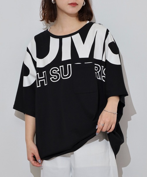 atONE(アットワン)の「BIGロゴプリントポケット付きドルマンTシャツ(Tシャツ/カットソー・レディース・パープル/杢グレー/ブラック・M/L)」の4枚目の写真