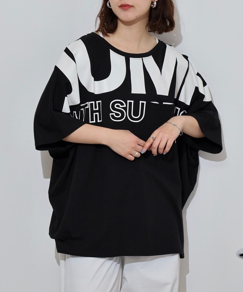 atONE(アットワン)の「BIGロゴプリントポケット付きドルマンTシャツ(Tシャツ/カットソー・レディース・パープル/杢グレー/ブラック・M/L)」の5枚目の写真