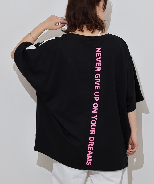 atONE(アットワン)の「BIGロゴプリントポケット付きドルマンTシャツ(Tシャツ/カットソー・レディース・パープル/杢グレー/ブラック・M/L)」の7枚目の写真