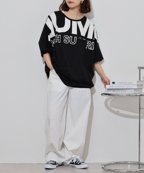 atONE(アットワン)の「BIGロゴプリントポケット付きドルマンTシャツ(Tシャツ/カットソー・レディース・パープル/杢グレー/ブラック・M/L)」の8枚目の写真