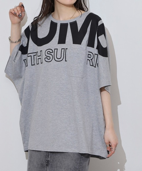atONE(アットワン)の「BIGロゴプリントポケット付きドルマンTシャツ(Tシャツ/カットソー・レディース・パープル/杢グレー/ブラック・M/L)」の10枚目の写真
