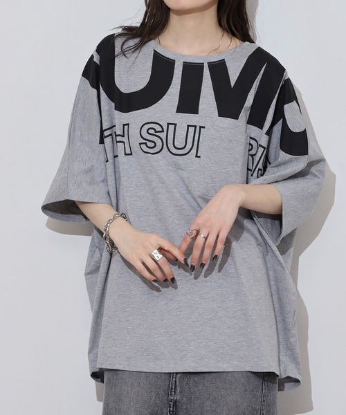 atONE(アットワン)の「BIGロゴプリントポケット付きドルマンTシャツ(Tシャツ/カットソー・レディース・パープル/杢グレー/ブラック・M/L)」の11枚目の写真