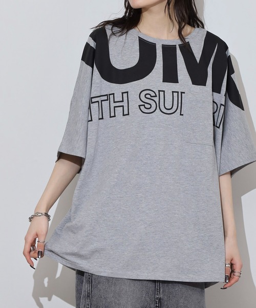 atONE(アットワン)の「BIGロゴプリントポケット付きドルマンTシャツ(Tシャツ/カットソー・レディース・パープル/杢グレー/ブラック・M/L)」の12枚目の写真