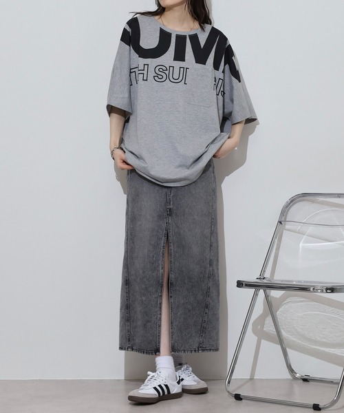 atONE(アットワン)の「BIGロゴプリントポケット付きドルマンTシャツ(Tシャツ/カットソー・レディース・パープル/杢グレー/ブラック・M/L)」の14枚目の写真