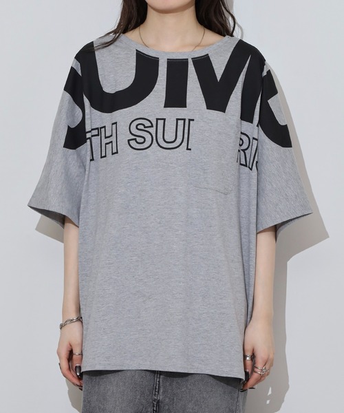 atONE(アットワン)の「BIGロゴプリントポケット付きドルマンTシャツ(Tシャツ/カットソー・レディース・パープル/杢グレー/ブラック・M/L)」の22枚目の写真