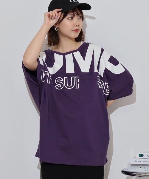 atONE(アットワン)の「BIGロゴプリントポケット付きドルマンTシャツ(Tシャツ/カットソー・レディース・パープル/杢グレー/ブラック・M/L)」の17枚目の写真