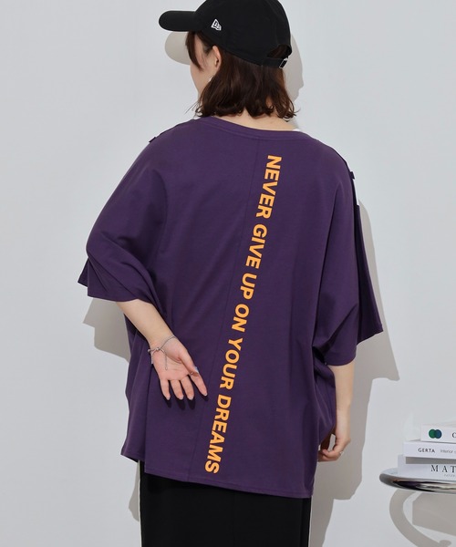 atONE(アットワン)の「BIGロゴプリントポケット付きドルマンTシャツ(Tシャツ/カットソー・レディース・パープル/杢グレー/ブラック・M/L)」の19枚目の写真
