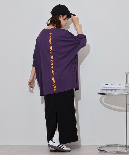 atONE(アットワン)の「BIGロゴプリントポケット付きドルマンTシャツ(Tシャツ/カットソー・レディース・パープル/杢グレー/ブラック・M/L)」の21枚目の写真