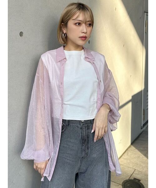 MURUA（ムルーア）の「ボリュームスリーブシャイニーシアーシャツ（シャツ/ブラウス・レディース・ホワイト/ブラウン/ピンク/その他1/ブラック/グレー・FREE）」の10枚目の写真