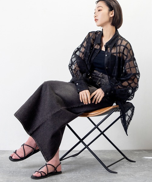 セール】立体スリーブ×格子シアーで魅せる、大人のための軽やかシアー