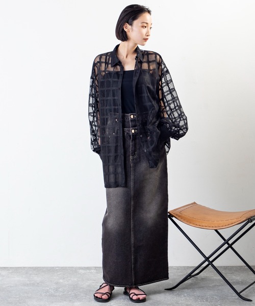 MILLION CARATS（ミリオンカラッツ）の「立体スリーブ×格子シアーで魅せる、大人のための軽やかシアーシャツ（シャツ/ブラウス・レディース・オフホワイト/ブラック・FREE）」の18枚目の写真